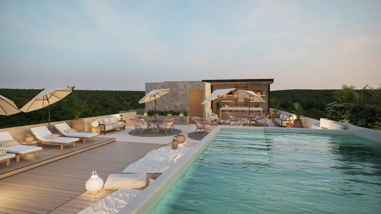 Rooftop pool at Lunarena