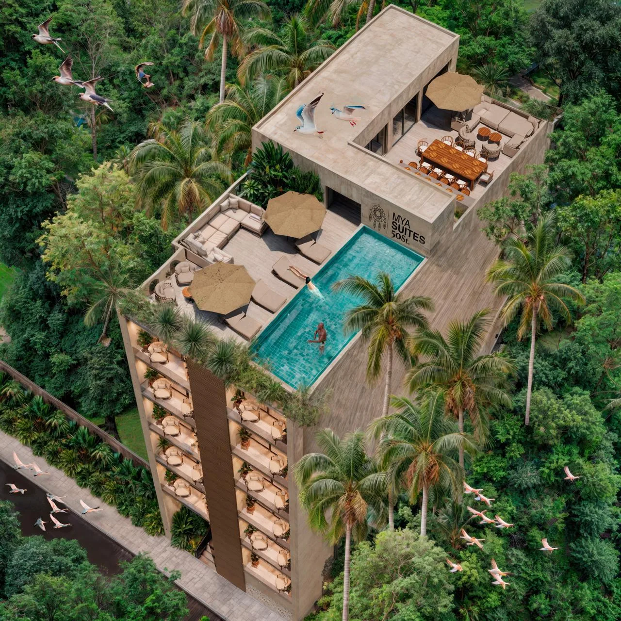 Aerial view of the Mya Suites rooftop