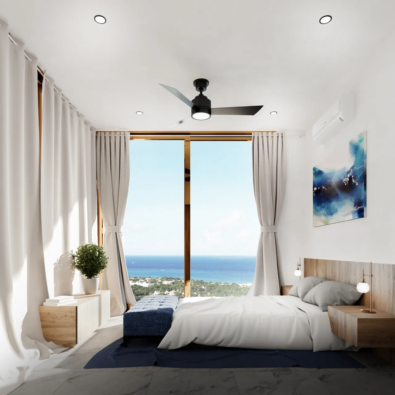 Bedroom with Caribbean view at Ocean Breeze