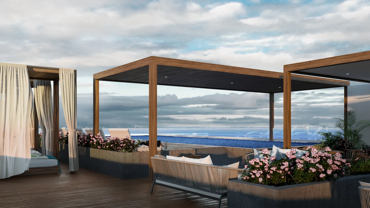 Caribbean view from the Ocean Breeze rooftop