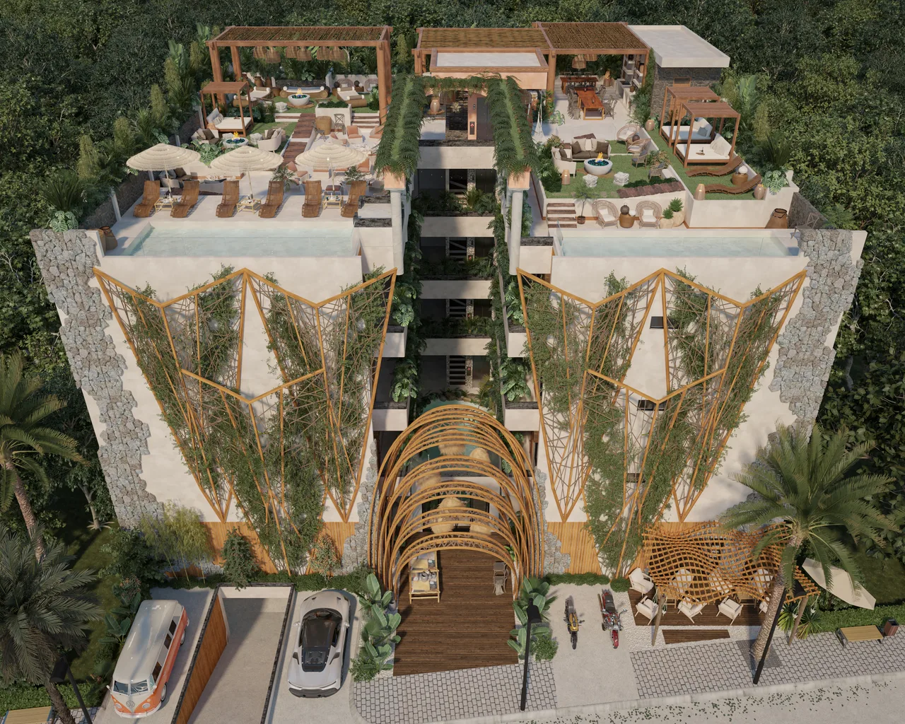 Ocean Condos Tulum façade and rooftop
