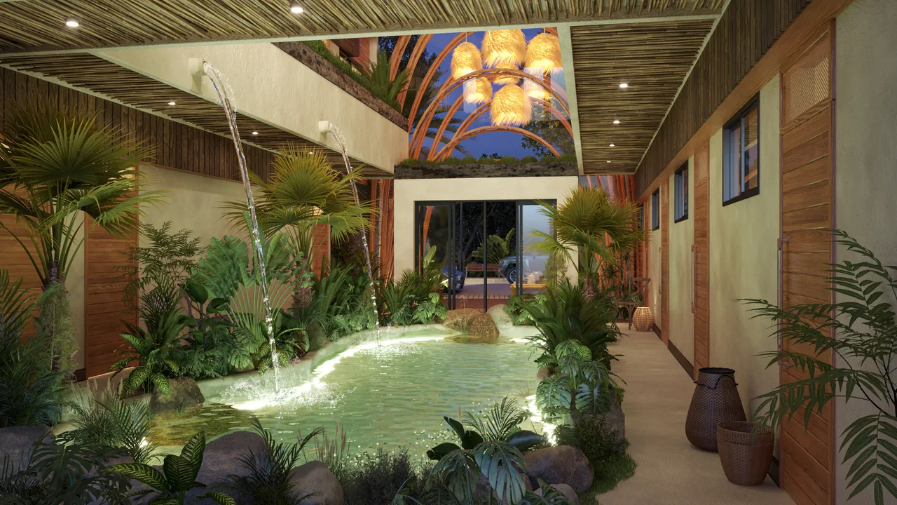 Ground-floor pool and tropical courtyard