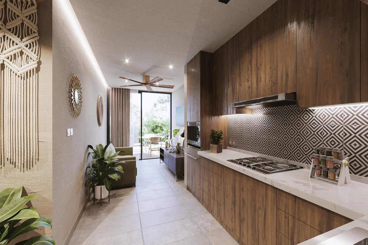 One-bedroom kitchen and living area