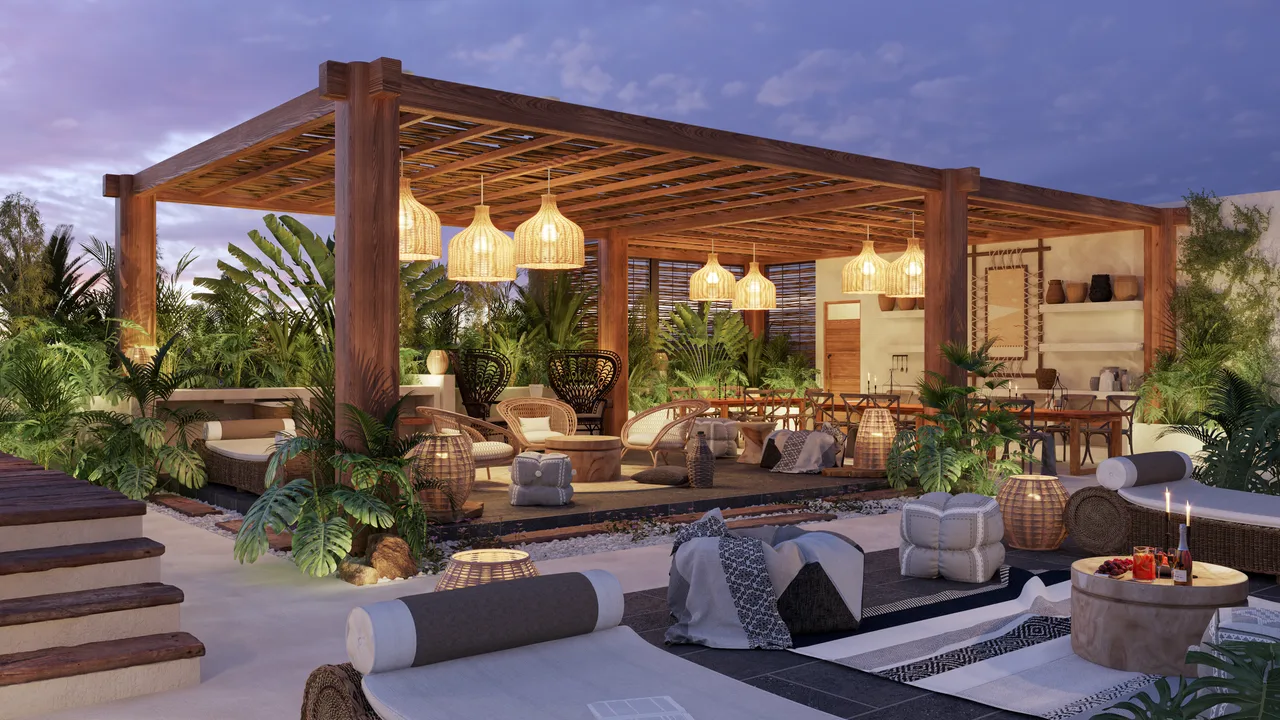 Rooftop pool and lounge at Ocean Condos Tulum
