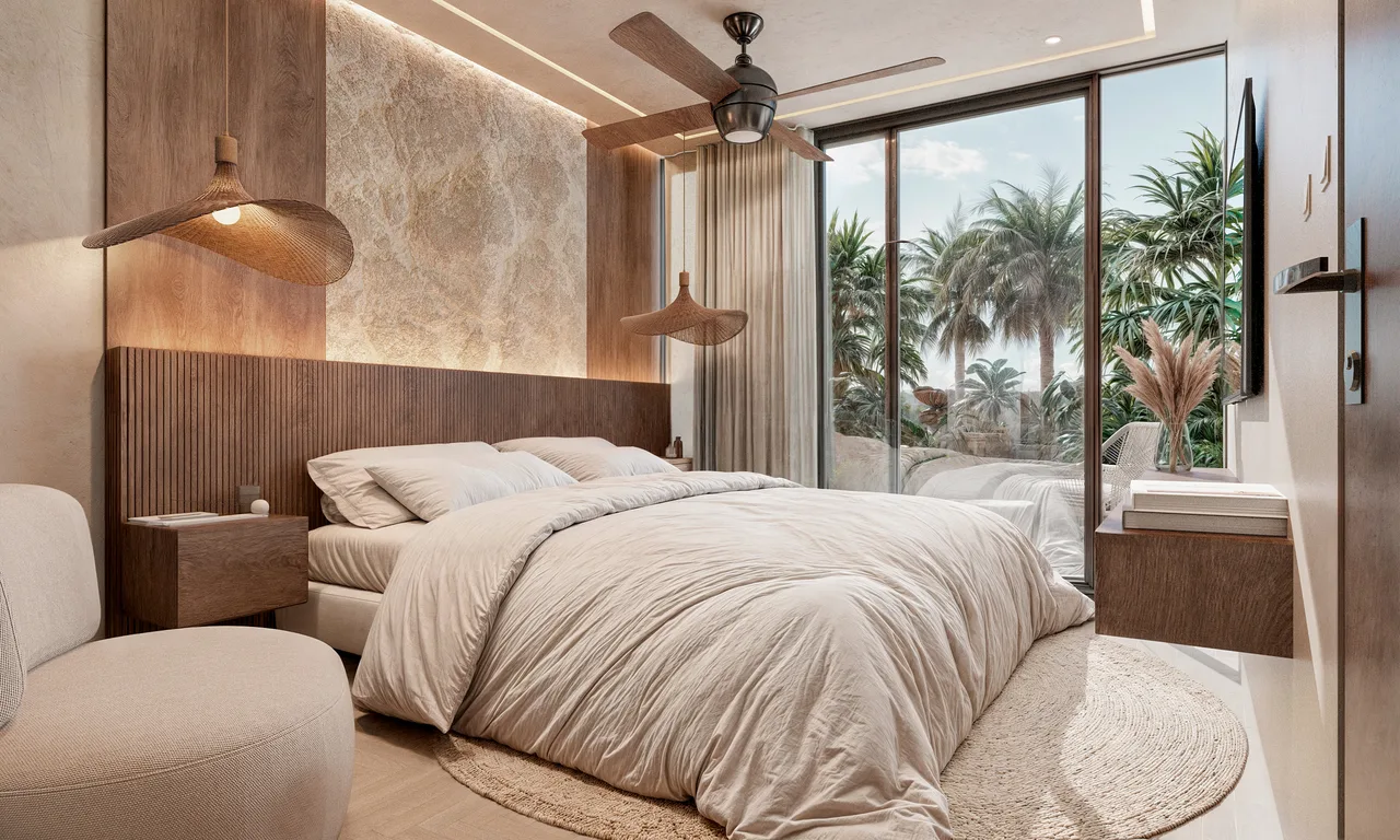 Bedroom with warm natural materials